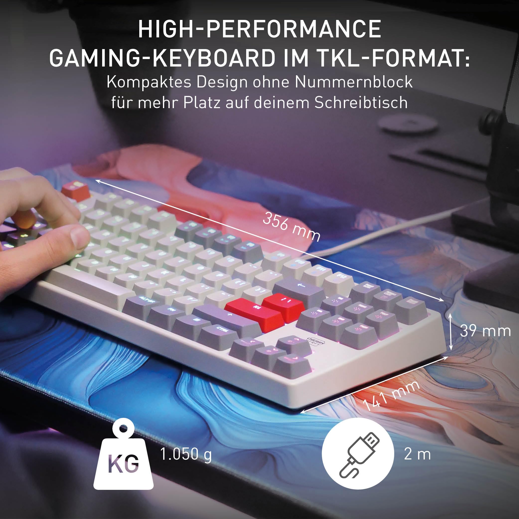 CHERRY XTRFY K4V2 TKL, Kabelgebundene Gaming-Tastatur ohne Nummernblock, Deutsches Layout (QWERTZ), RGB-Beleuchtung, Mechanische MX2A RED Switches, Retro 2