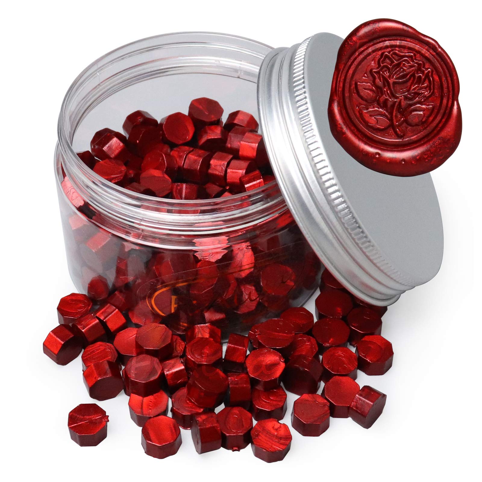 fsalisa 170pcs Metallic Sealing Wax Beads Octagon Wax Seal Beads for Wax Stamp Sealing Perfect for Christmas Cards, Envelopes, Wedding Invitations, Wine Packages, Letter Sealing (Burgundy Wine Red)