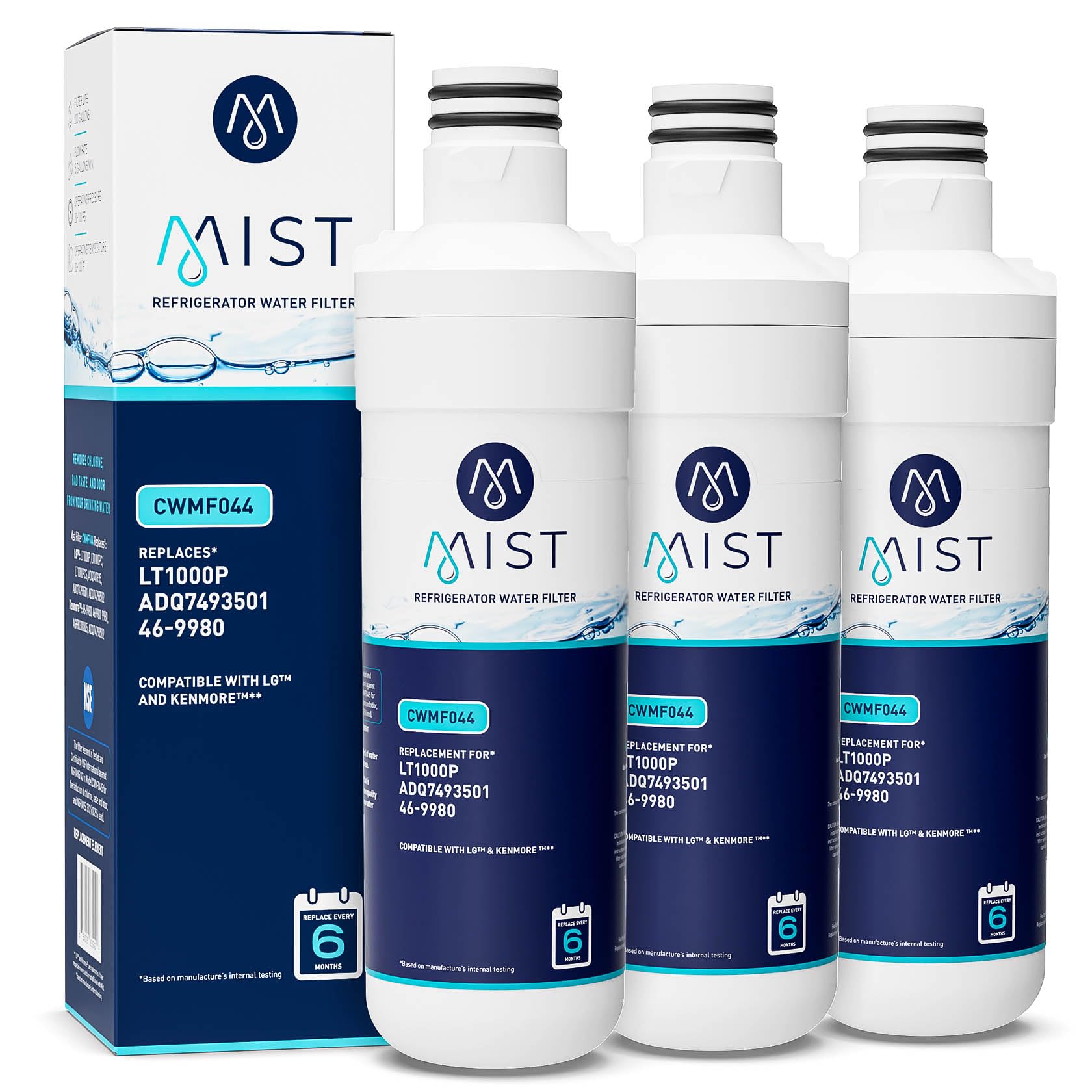 Photo 1 of Mist ADQ74793501 Refrigerator Water Filter Replacement for LG LT1000P, WD-LT1000P, Kenmore 46-9980, Fridge LMXS28626D – NSF 42 Certified – 3 Pack