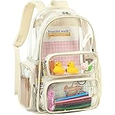 CAMTOP Clear Backpack Heavy Duty Transparent Bag for Stadium Events See Through BookBag for Student School Work Festival Sport Travel (Beige)