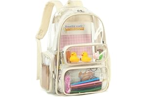 CAMTOP Clear Backpack Heavy Duty Transparent Bag for Stadium Events See Through BookBag for Student School Work Festival Sport Travel (Beige)