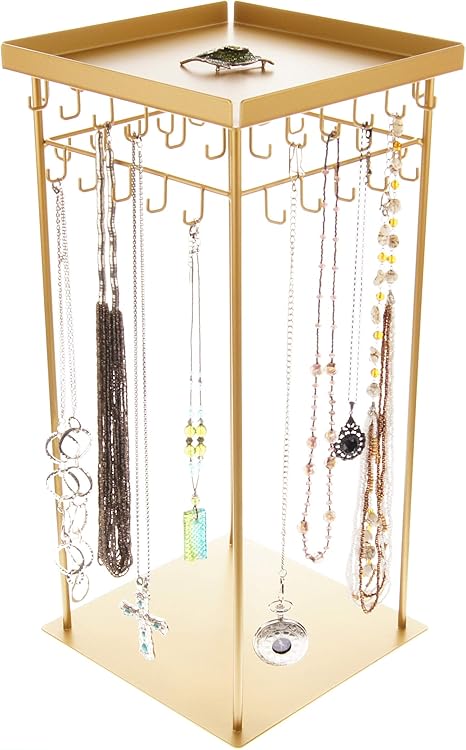 Amazon Denise Gold 回転ジュエリーディスプレイスタンド ジュエリースピナー 回転ネックレスストレージホルダー ディスプレイスタンドフック キーチェーン ロングネックレスブレスレット ジュエリー収納 オンライン通販