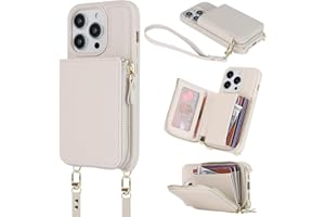 Hamany Crossbody Phone Case for iPhone 14 Pro Max Case with Strap for Women iPhone 14 Pro Max Wallet Case with Card Holder Flip Folio Leather Zipper Cover with Credit Holder-White