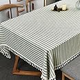 TruDelve Cotton Square Tablecloth Olive Green Striped Tablecloths Spring Outdoor Table Cloth for Picnic Table Cover (Green,55"x 55",Square)