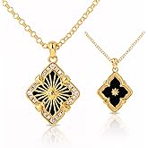 Vintage Jewelry for Women, Double-Sided Gold Clover Necklace 18K Plated with Gemstone, Mother of Pearl Inlaid, Vintage Necklace Set