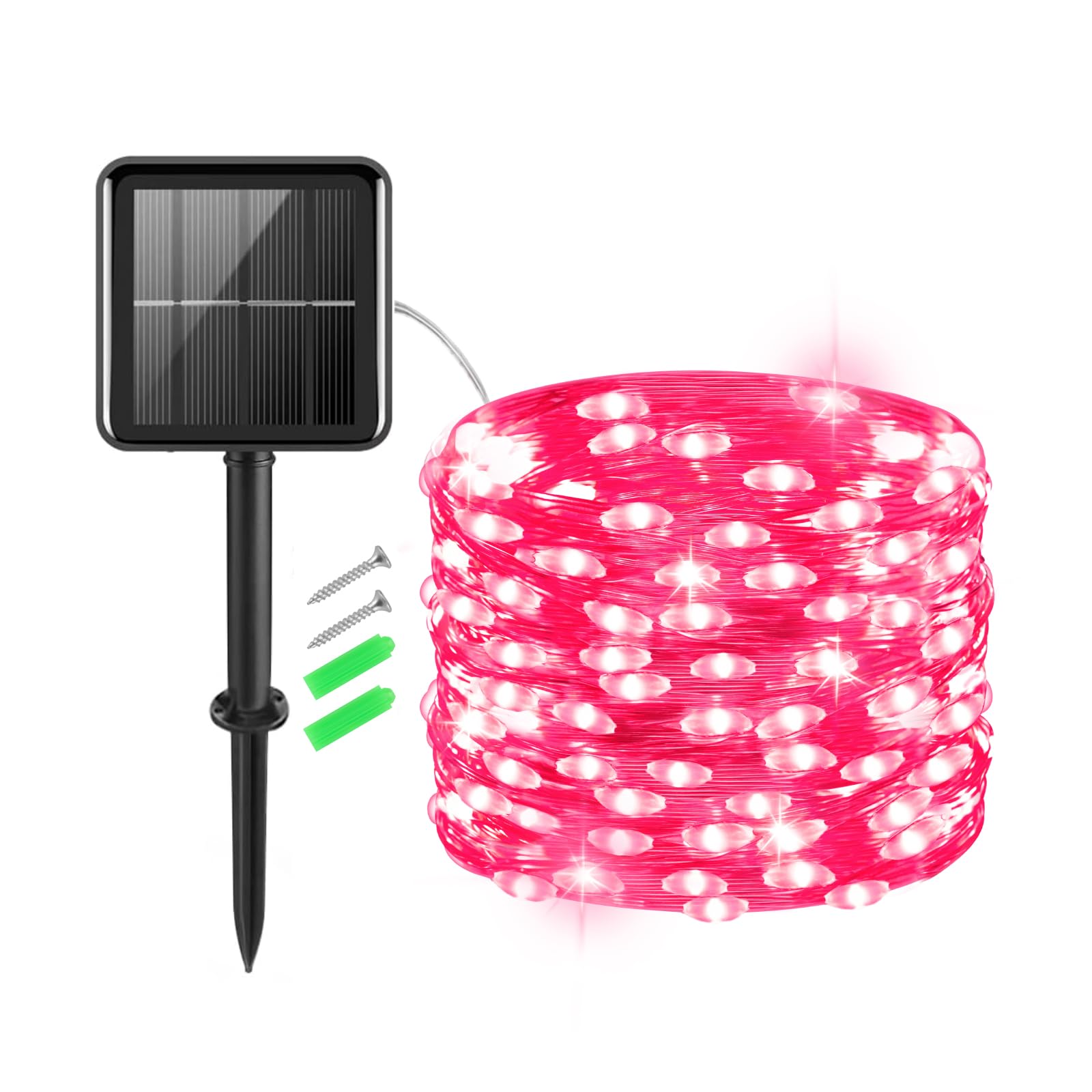 Gcstnn Outdoor Solar Lights, 5M 50 LED Fairy Lights, Copper Wire 8 Modes Waterproof Solar String Lights for Garden, Christmas Tree, Yard, Bedroom, Gate Indoor/Outside Decorations(Pink)