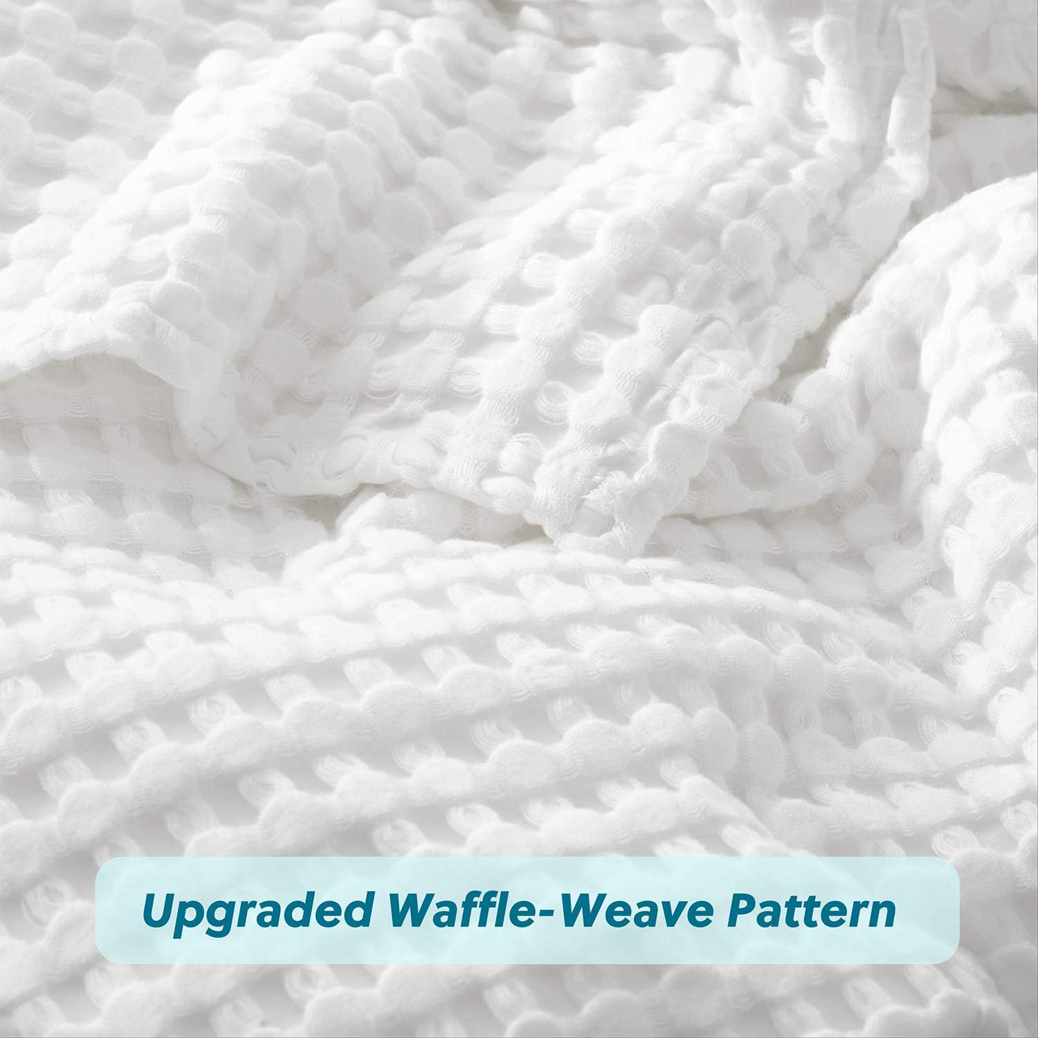 Bedsure 50% Cotton 50% Bamboo Blanket, Waffle Weave Blanket for Couch/Bed, Soft Lightweight Blanket for All Season(Full/Queen Size, 90 x 90'', White): Kitchen & Dining