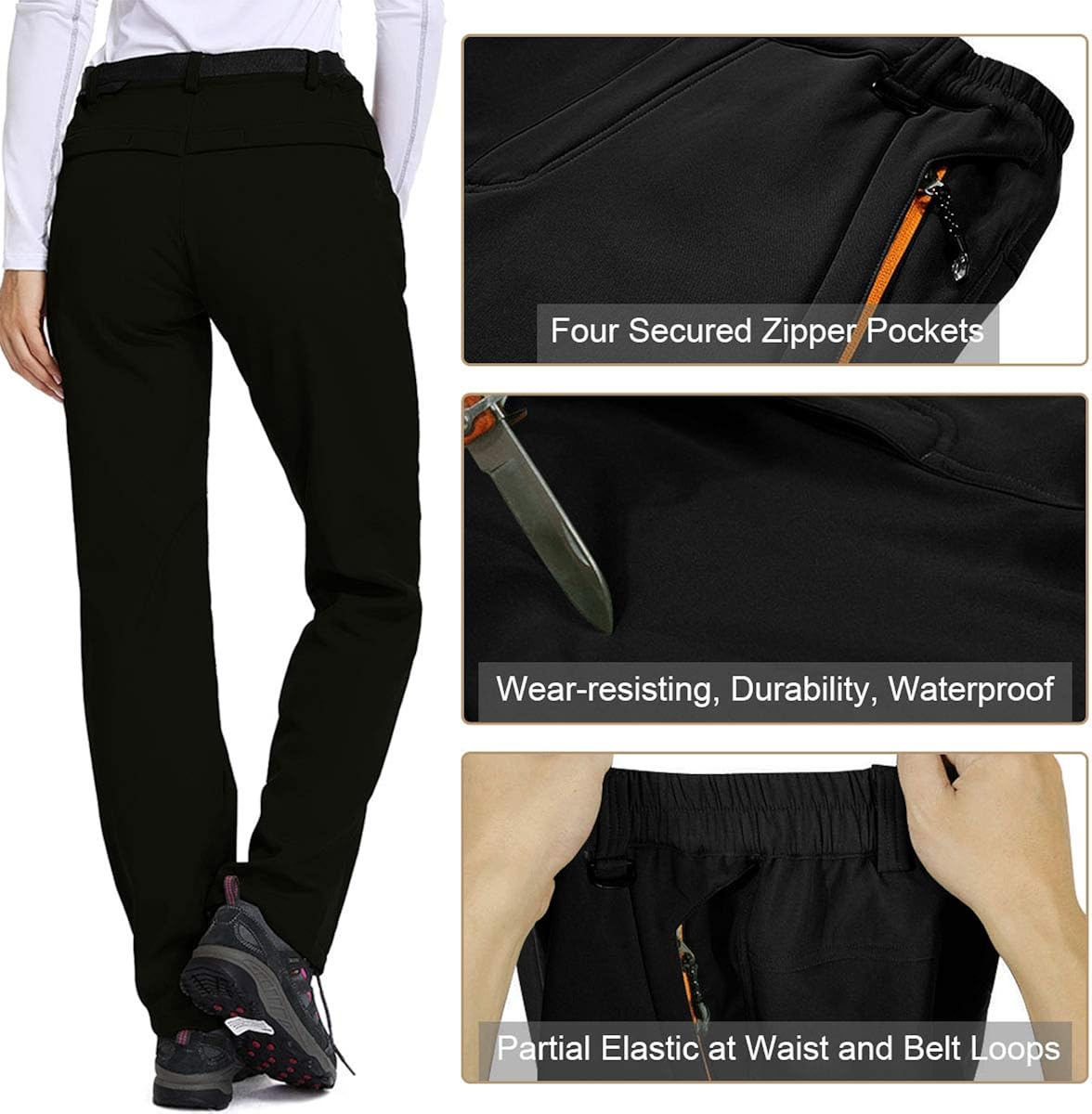 Jessie Kidden Women's Waterproof Pants Hiking Ski Snow Fish Fleece Lined Insulated Outdoor Golf Travel Pant: Clothing