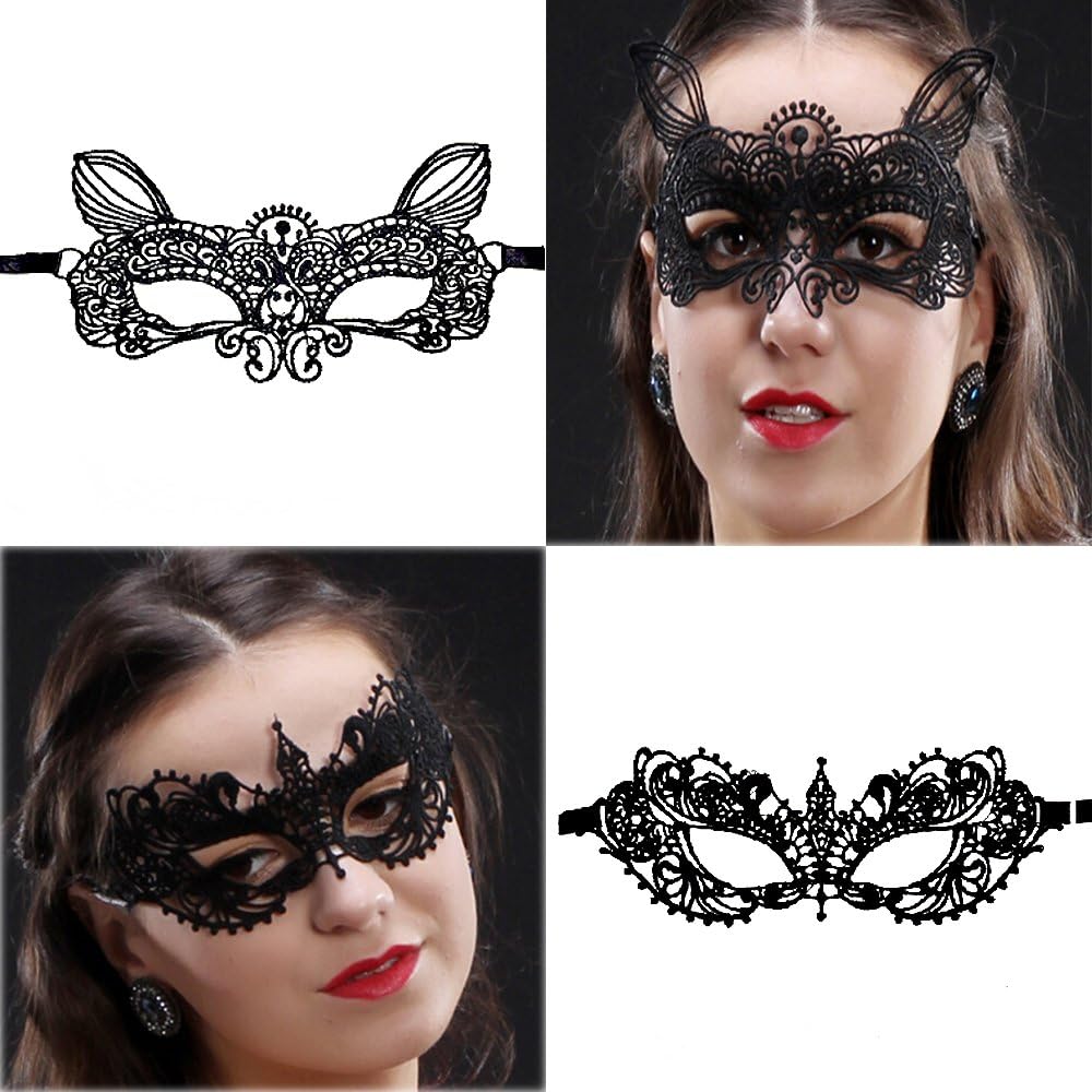 CNYMANY 15 Packs Women's Sexy Flexible Lace Masks Eye-mask for Ball Party Venetian Masquerade Costume - Black - Image 4