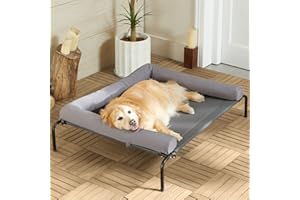 RRPETHOME Elevated Cooling Dog Bed,Raised Beds for Large Dogs - Outdoor,Chew Proof Portable Pet Cot Skid-Resistant Feet,Frame with Breathable Mesh