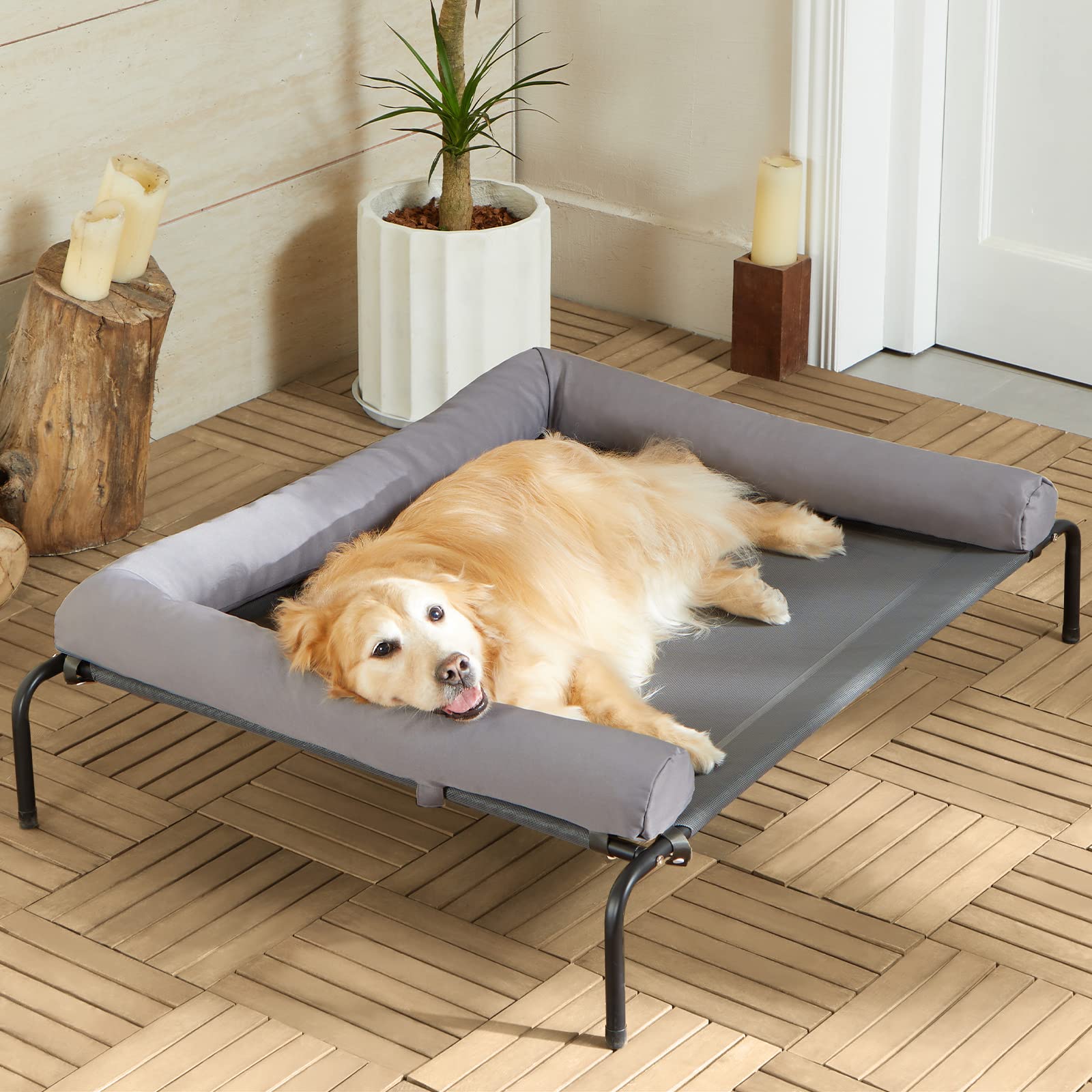Photo 1 of **FRAME MISSING** Cooling Elevated Dog Bed for Large Dogs – Waterproof Raised Dog Cot with Slope Headrest, Breathable Teslin Mesh, Durable & Portable Pet Bed for Indoor and Outdoor Use, Grey