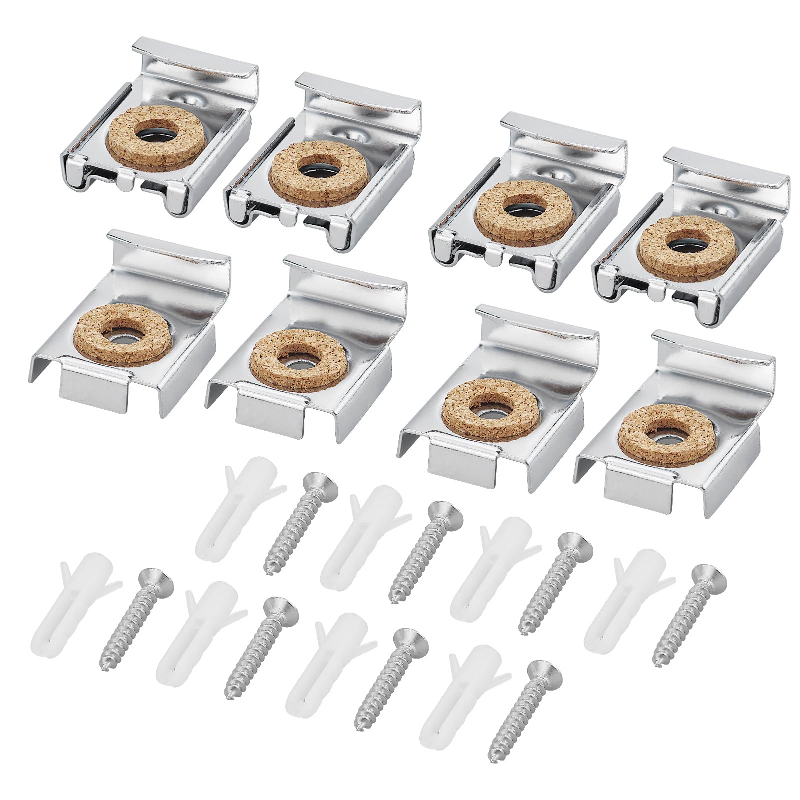 8 PCS Frameless Mirror Glass Wall Hanging Fixing Kit,Mirror Hanging Kit,Mirror Clips,Mirror Brackets,Mirror Fixings,with Dowels and Screws,for Bathroom Living Room Public Places Glass Mirror(Silver)