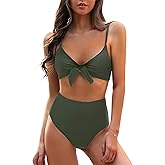 Blooming Jelly Womens High Waisted Bikini Set Tie Knot High Rise Two Piece Swimsuits Bathing Suits