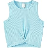 PATPAT Girls Kids Solid Cute Athletic Dance Shirts Tank Crop Tops Preppy Clothes Outfits for Girls Size 6-12Y