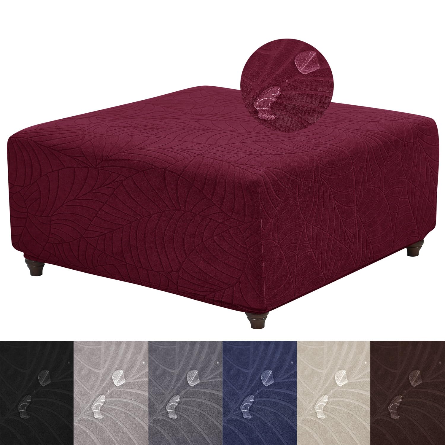 Photo 1 of HFCNMY Ottoman Cover Square-Stretch Water Repellent Ottoman Cover -Thick Square Storage Foot Stool Covers with Elastic Bottom Red X-Large