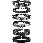 JOLYEAK Punk Leather Rivets Bracelets Punk Rock Leather Studded Bracelets 80s Wristband Emo Gothic Spike Cuff Bracelet Set for Men Women Rocker Outfits Skull Bracelet
