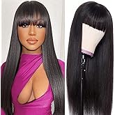 Lativ Straight Wigs with Bangs Human Hair Wigs for Black Women None Lace Front Wigs 150% Density Brazilian Virgin Hair Glueless Machine Made Wig Natural Color(20 Inch, Straight)