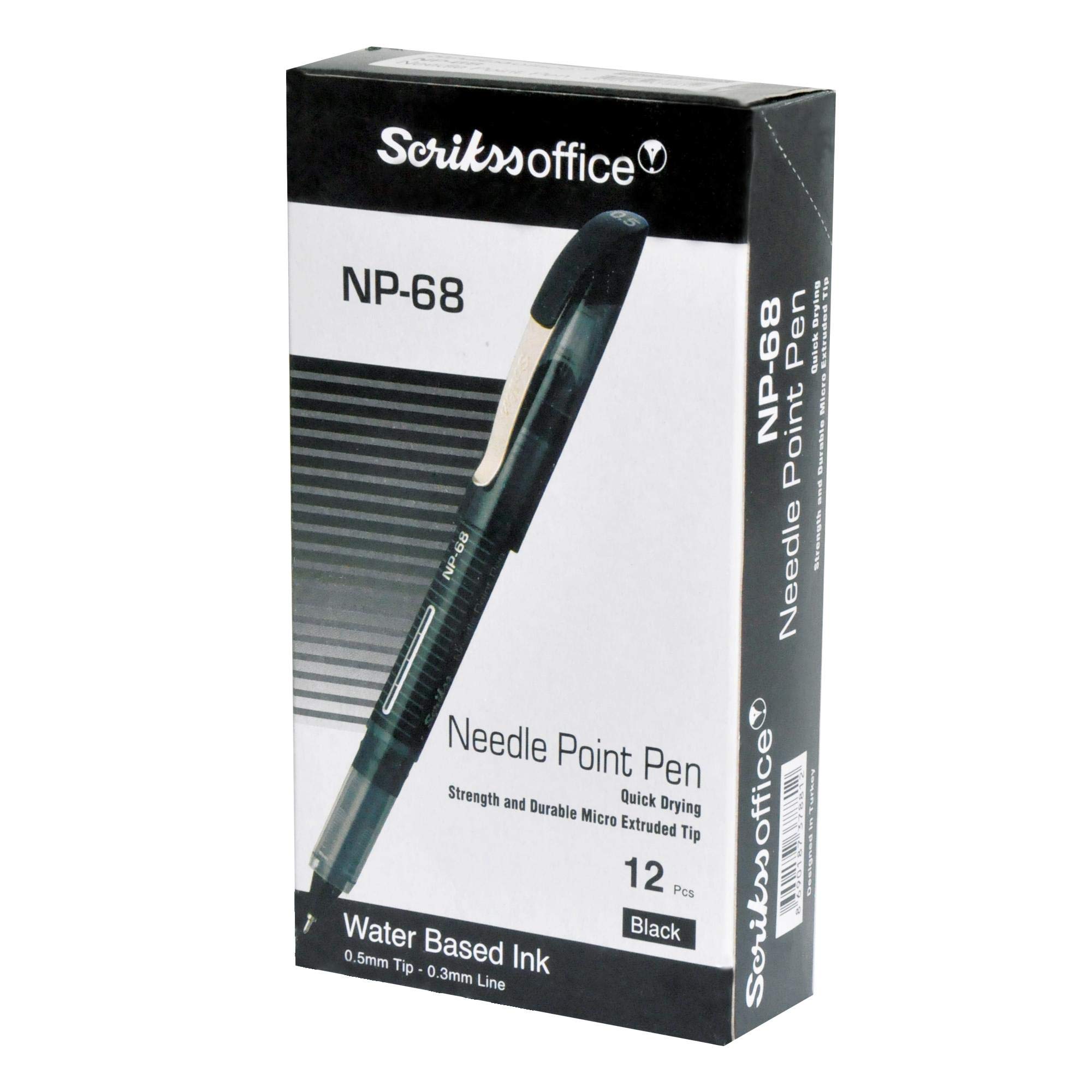Scrikss Needle Point Pen (Black, 0.5mm, 12 Pieces) - OSBP78812