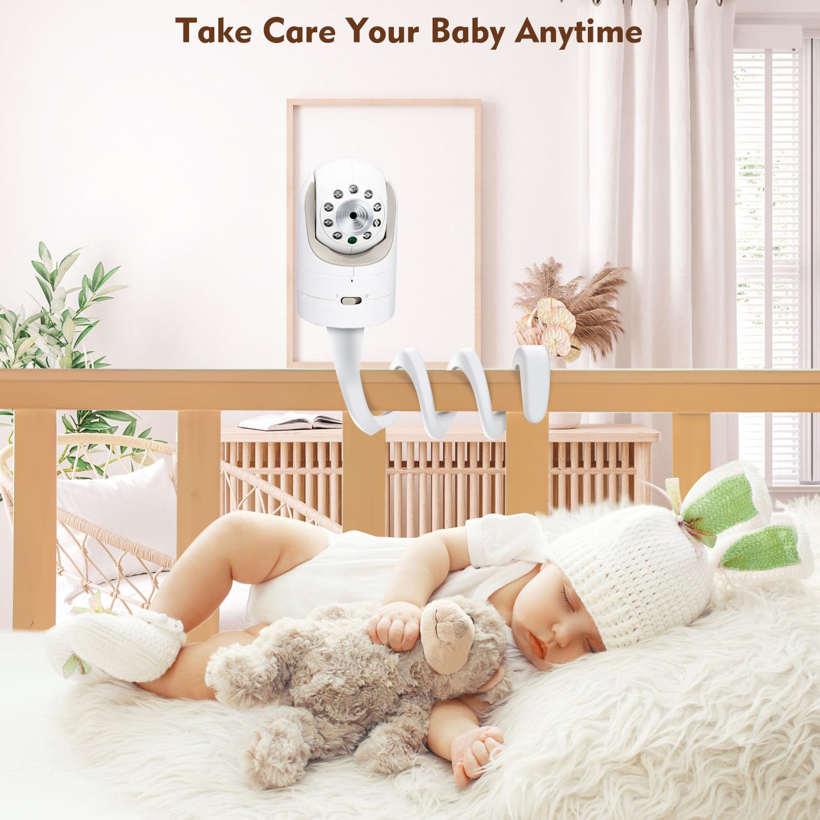 Flexible Baby Monitor Mount for Infant Optical DXR-8, Nanit Pro, Owlet Cam 1/2, HelloBaby, Babysense, Universal Baby Camera Holder, No Damage to Wall, Strong Support Twist Mount for Crib