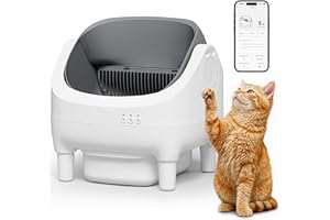 WARCAT Litter Box - Electric Automatic Self Cleaning Cat Litter Box, Open-Top Design, Easy Odor Control, Smart APP Control, 15L Large Waste Bin, Includes Trash Bags & Mat (Gray)