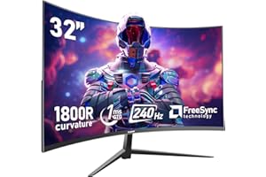 Gawfolk Curved 32 inch Gaming Monitor 240Hz PC Screen Full HD 1080P, Frameless 1800R Curved Computer Screen,FreeSync,178° Vie