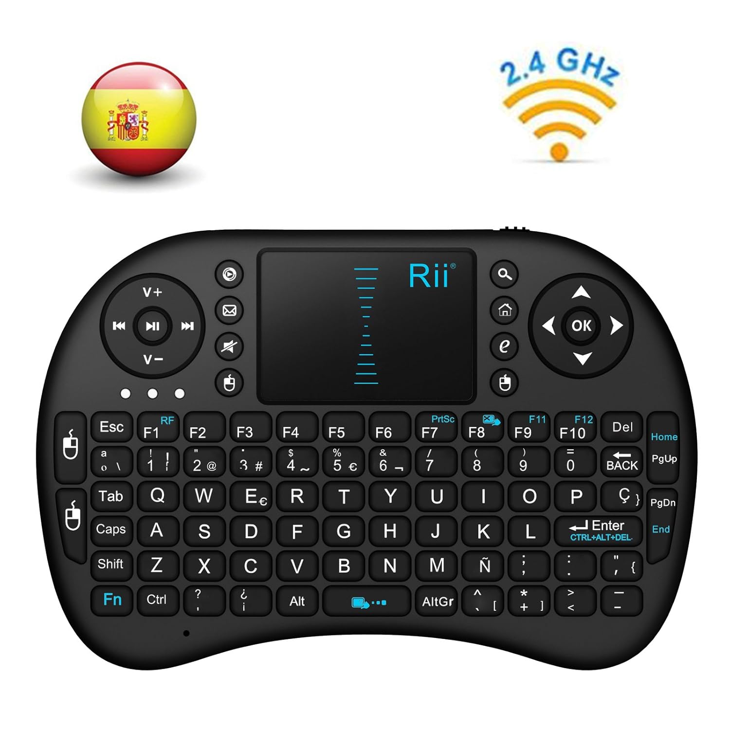 Rii Mini i Teclado ergonómico con touchpad RF  GHz USB color