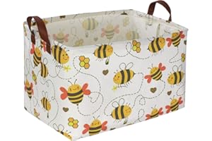 Essme Rectangular Kids Storage Bins,Cute Storage Basket Organizer with Handles for Kids Room Decor,Yellow Basket,Gift Baskets Empty.(Bee)