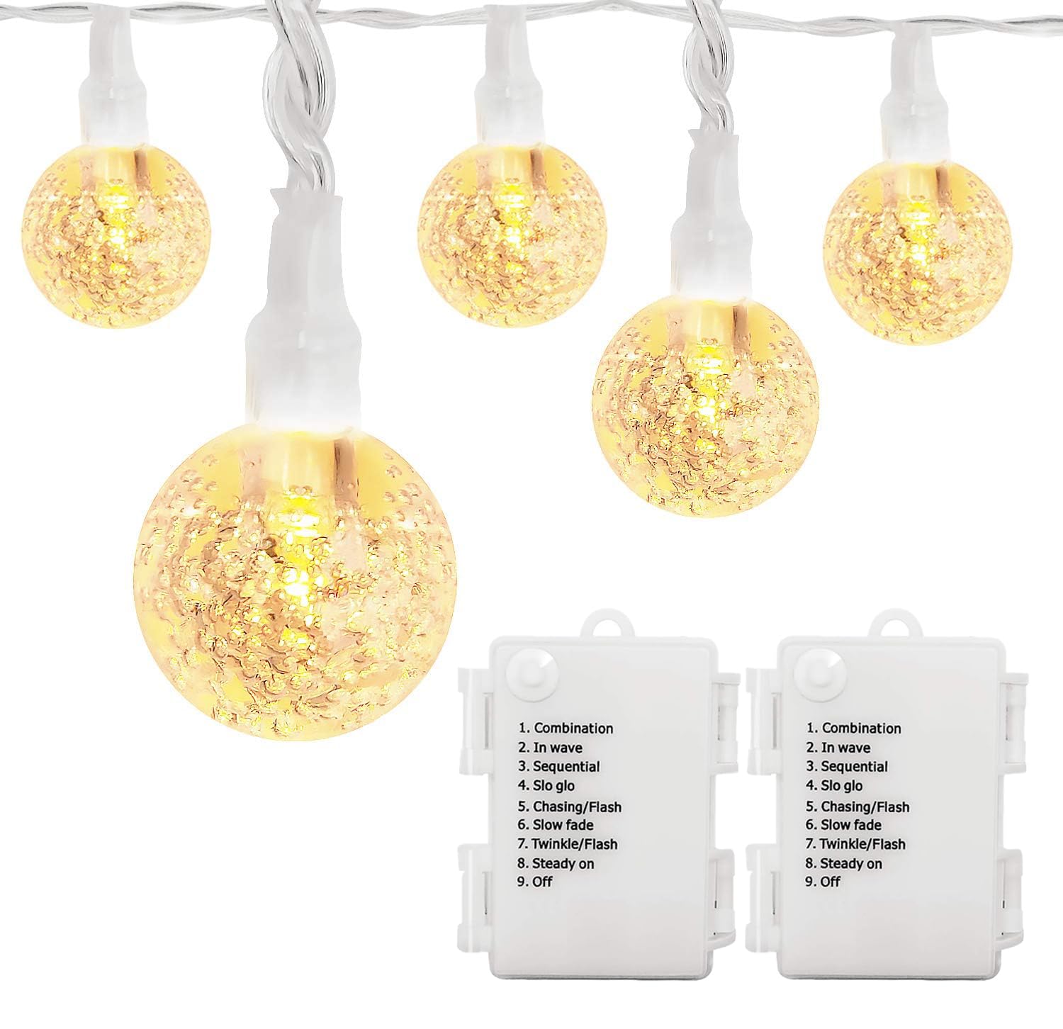 Photo 1 of LOENDE Battery Operated Globe String Lights 16FT Waterproof 30 LED 8 Modes Outdoor String Lights Crystal Ball String Light with Timer for Backyard Garden Balcony Pergola, Warm White (2 Pack)
