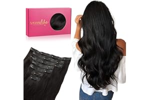 WENNALIFE Seamless Clip In Hair Extensions, 16 Inch 130g 7pcs Natural Black Hair Extensions Clip in Human Hair Invisible PU Skin Weft Natural Remy Human Hair Extensions