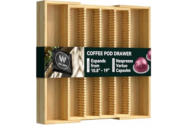 WELL WENG Expandable Bamboo Organizer Holder for Counter Drawer - Compatible with Nespresso Vertuo Capsules (Natural)