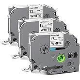 TZe-231 Label Tape Compatible for Brother TZe 12mm 0.47 Inch Laminated White TZ-231 TZe231 1/2 Inch for P Touch PTD220 PT-D220 PT-D210 PT-H110 D410 D600 Label Maker, Black on White, 3-Pack