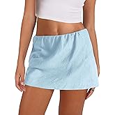 Gozoloma Womens Cotton Linen Skorts Casual Cute A-Line Mini Skirts with Ruffle Inner Waistband(Blue-M)