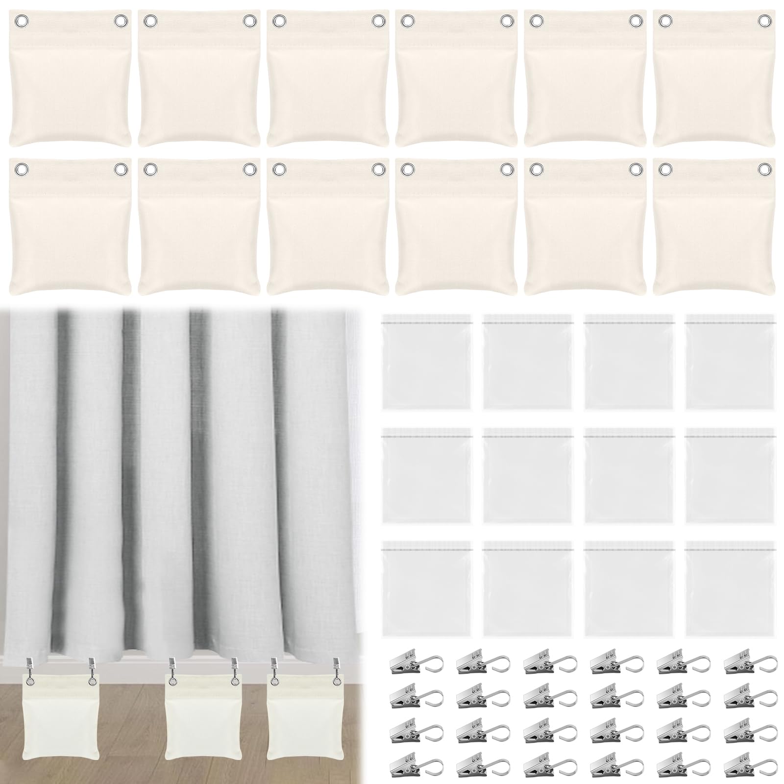 Photo 1 of 12 Pack Curtain Weights, 35oz Outdoor Curtain Weights with 24 Metal Clips, Drapery Weighted Bottom Gazebo Weights Sandbag for Pergola Gazebo Garden Curtain, Tablecloth