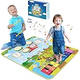 FOKI 3-in-1 Floor Piano Mat, Musical Toys for Toddlers 1-3, Baby Music Mat | 35.4 x 27.6 in Sensory Toy, 3 Sound Channels, 200-Note Record &amp; Playback, 8 Music Cards, Gifts for 1 Year Old Boys &amp; Girls