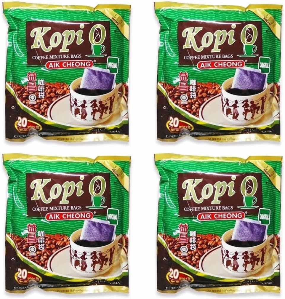 4 Pack Aik Cheong Original Black Coffee (Kopi O) Mixture Bags Imported from Malaysia (4x20 Bags) Free Express Delivery