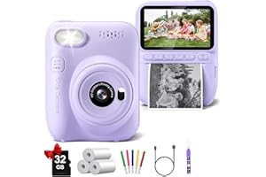 GOFUNLY Kids Camera Instant Print, 3.0" HD 32MP Kids Camera Christmas Birthday Gifts for 3 4 5 6 7 8 9 10 11 12 Year Old Girls Boys, 32GB SD Card-Purple