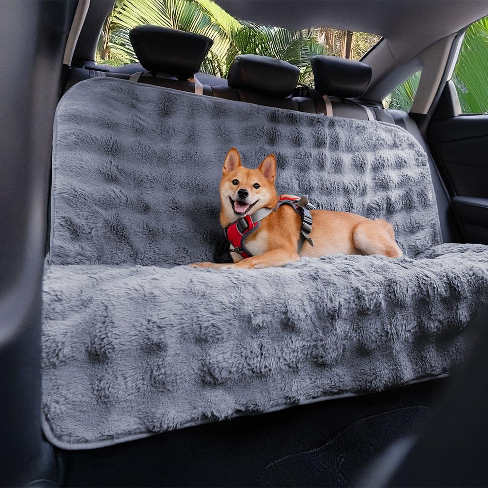 Photo 1 of FUNNY FUZZY Fluffy Dog Car Seat Cover for Back Seat (Bench), Water-Resistant with Nonslip Backing,Pet Seat Protector for Cars SUVs Trucks?Gray