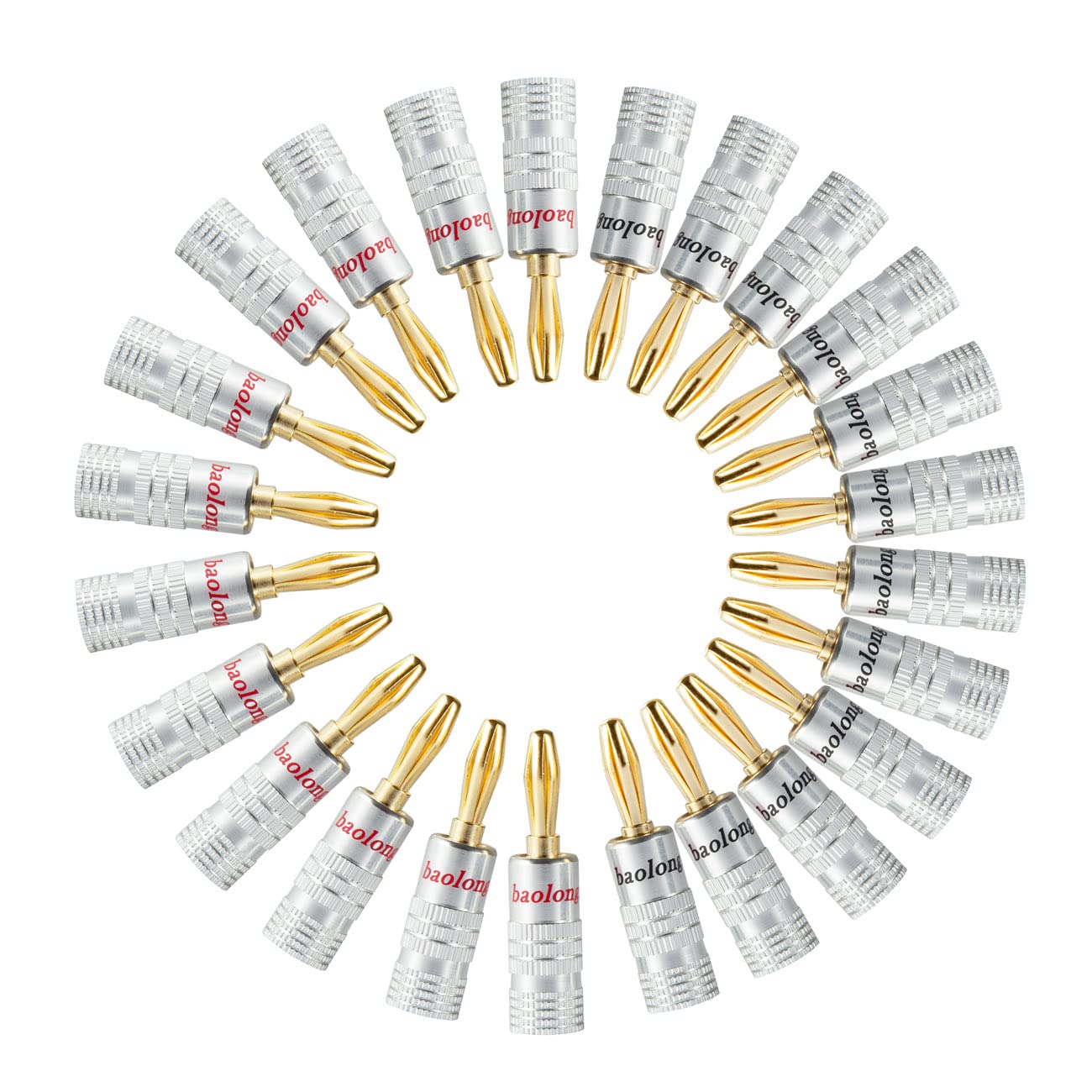 Banana Plugs, Gold Plated 4mm Speaker Connectors Dual-Screw Lock Audio Jack for Speaker Wire, Amplifier, HiFi, Receiver, Type in Red & Black (12 Pairs/24 PCS)