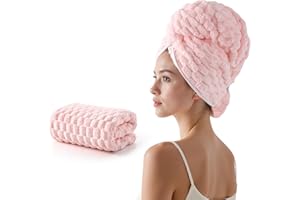 REDKISS Pink Microfiber Hair Towels - Extra Large Hair Towel Wrap for Women, 24x42 inch Hair Towels with Elastic Strap, Super Soft Hair Drying Towels for Long, Thick, Curly Anti Frizz Turbans