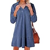 Dokotoo Denim Dress for Women Summer Casual Babydoll 2026 V Neck 3/4 Puff Sleeve Jean Dresses