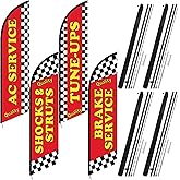 HunnmingRe 4 Set 11ft Auto Repair Shop Feather Flag Kits for Business Advertisement; Includes 4 Vibrant Feather Flags, 4 Stainless Steel Poles, 4 Ground Spikes Large Open Sign Advertising Flags