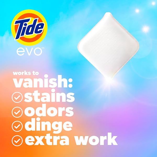 TIDE EVO LAUNDRY DETERGENT SPRING BLAST SCENT WORKS ON 100% OF COMMON STAINS CONCENTRATED TRAVEL DETERGENT HE COMPATIBLE AND INSTANT DISSOLVE FIGHTS STAINS BETTER THAN LEADING DETERGENT SHEET 42 COUNT