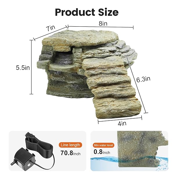 MIXJOY 130GPH TURTLE TANK FILTER, ULTRA-QUIET TURTLE FILTER WITH TURTLE BASKING PLATFORM, DETACHABLE BRIDGE FOR CLIMBING&DIVING, ADJUSTABLE FLOW, MULTI-LAYER FILTRATION, FILTER FOR TURTLE TANK, DECOR