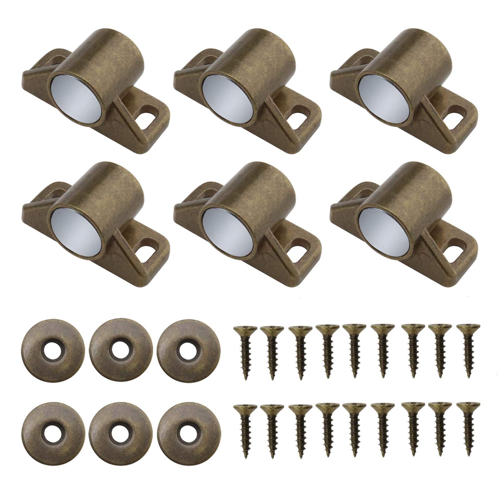 OTOTEC Cabinet Door Magnetic Latch Catch with Metal Strike Plates Screws Antique Bronze for Cupboard Wardrobe Door 36x16mm 6 Pcs