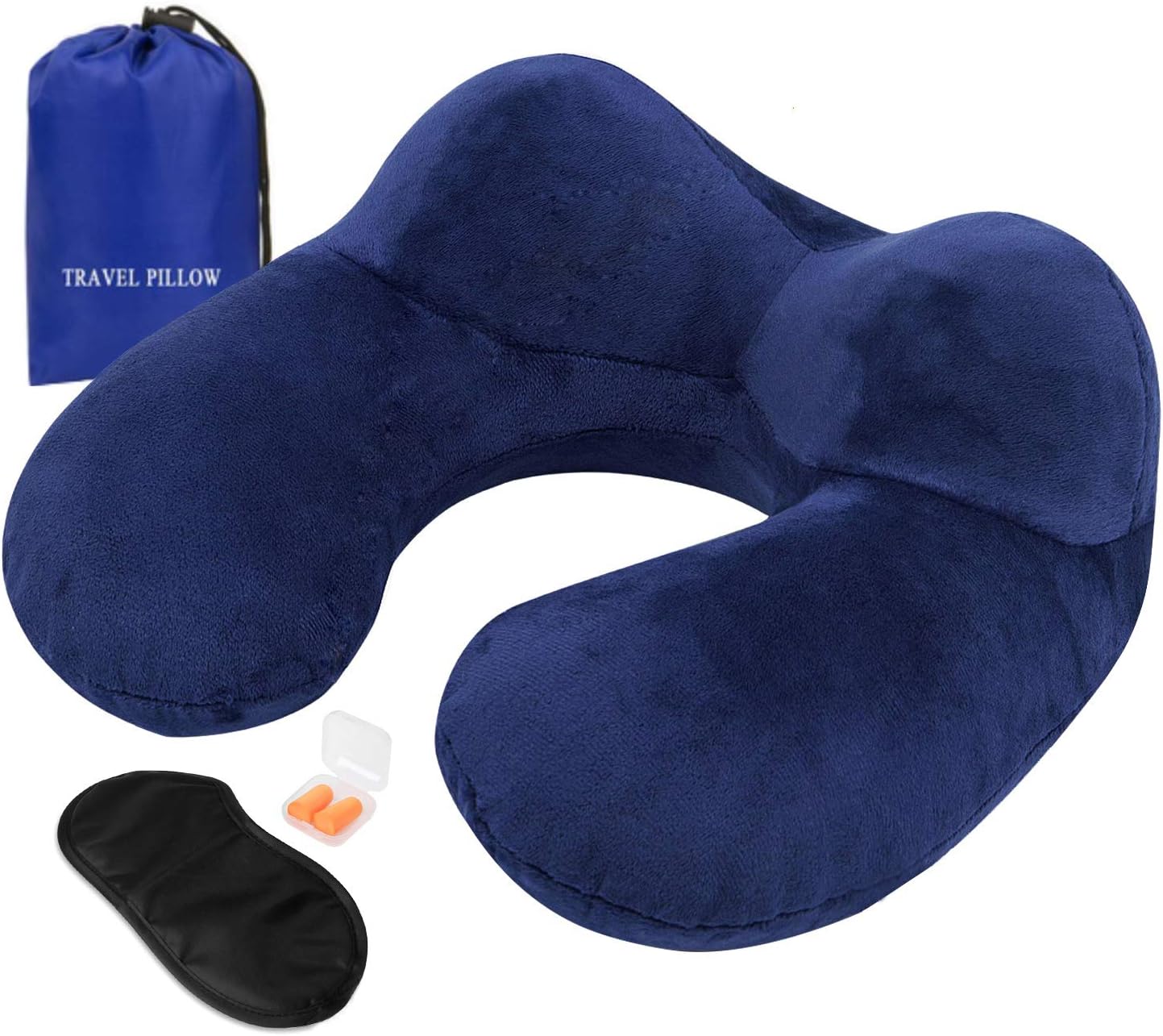 MLVOC Inflatable Travel Pillow, Auto-Inflating Neck Pillow for Airplanes with Soft Velvet Cover Machine & Washable, Blue