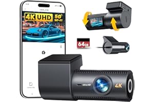 CIEVIE 4K Dash Cam Front and Rear Camera, 64GB SD Card, 4K+1080P Dual Dashcams for Cars, 5G WiFi & App Control, 1.5" Display 
