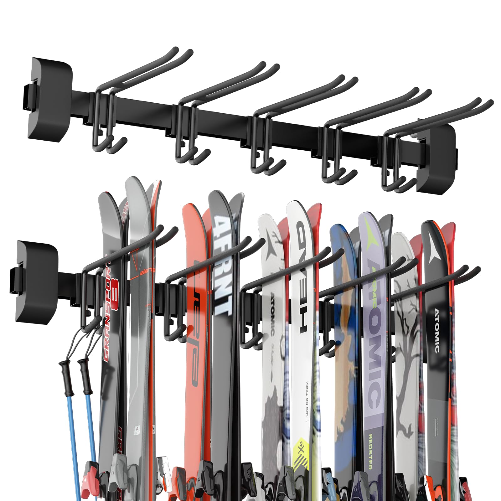 Photo 1 of **INCOMPLETE** Tdrynl 32" Ski & Snowboard Wall Rack – Heavy-Duty Wall Mounted Ski Storage for Garage, Holds 10 Pairs with 5 Adjustable Hooks, 300lbs Capacity, Non-Slip Rubber, Easy Install | Ski Holders for Wall