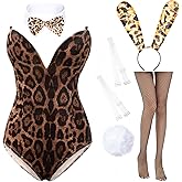 Anime Womens Bunny Girl Costume One Piece Bodysuit Halloween Cosplay Catsuit Bunny Headband Stockings Set