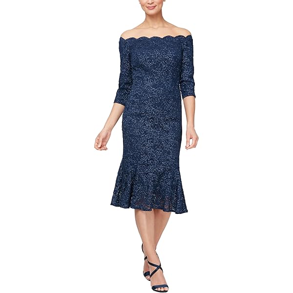 sachin and babi light blue dress Alex Evenings Plus Size Soutache Embellished Short-Sleeve Gown - Navy