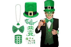 16 Pcs St. Patrick's Day Leprechaun Costume Set - Hat, Glasses, Bow Tie, Beard & More, Irish Holiday Party Accessories
